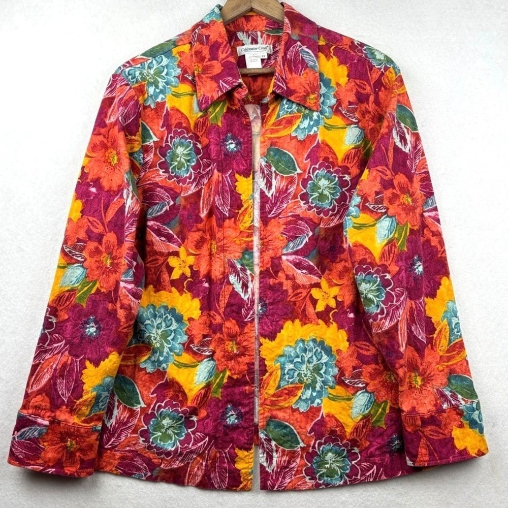 Coldwater Creek Jacket Womens 2X Floral Cotton Stretch Open Front Shacket